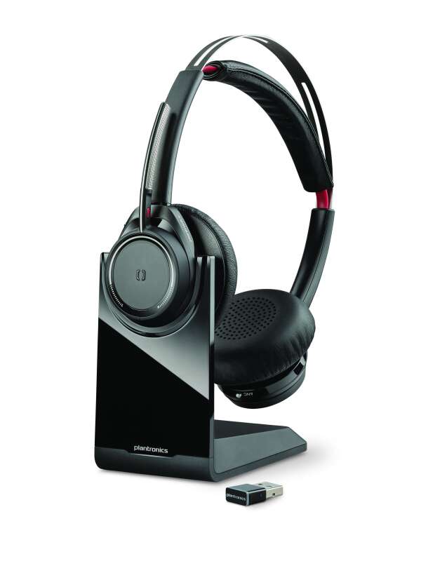 Plantronics Voyager Focus UC — Bluetooth-стереогарнитура с активным шумоподавлением + настольная подставка для зарядки в комплекте (Hi-Fi, ANC)