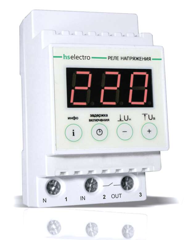 HS Electro УКН-32с-тз Реле напряжения на DIN-рейку, 32 Ампер, 7,0 кВт, с термозащитой