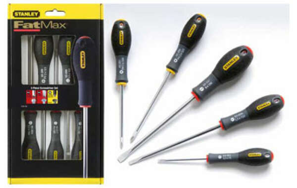 Stanley 0-65-436 - Набор отверток FatMax (5 шт, прямой шлиц с параллельным жалом: 3.5х75 мм, 5.5х150 мм; прямой шлиц с